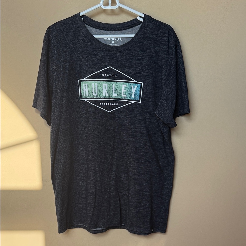 Hurley Men's Charcoal Tee with Green Logo